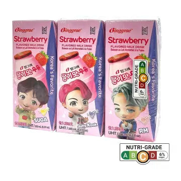 Ginggrae strawberry flavored drink 韩国草莓牛奶  6x200ml
