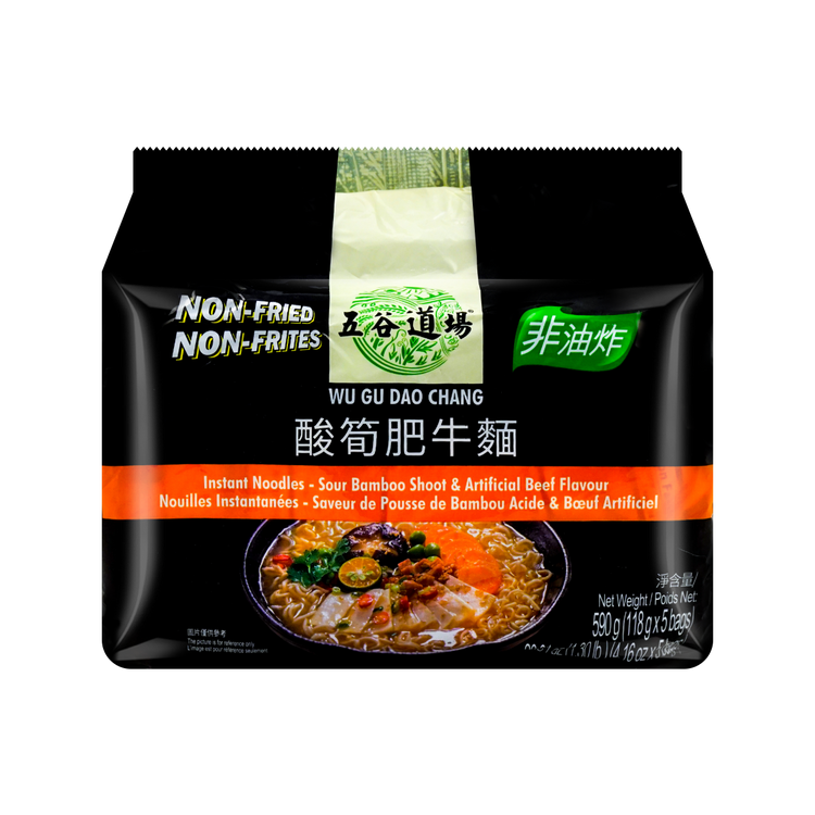 五谷道场 非油炸酸筍肥牛面 Sour Bamboo Shoot & Artificial Beef Flavour Instant Noodle 590g