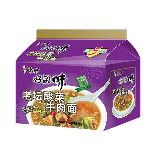康师傅好滋味老坛酸菜牛肉面 95gx5 Master Kang instant noodle