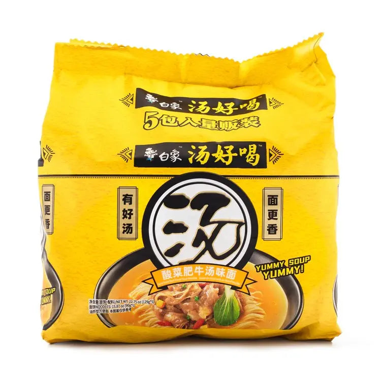 白象 酸菜肥牛汤味面 BAIXIANG Sauerkraut beef flavor soup noodle 129g*5